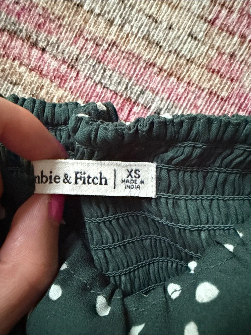 Abercrombie & Fitch Dark Green Square-Neck Puff Sleeve Blouse